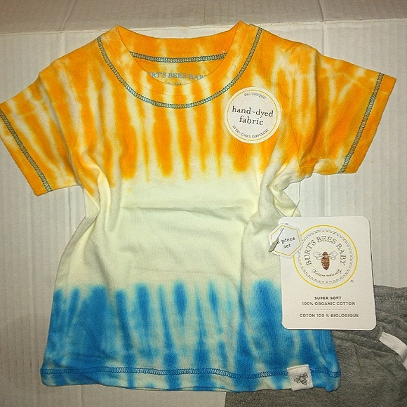 ☆NWT☆BURT'S BEES BABY☆Boy's Organic Tie-dye Soft T-shirt & Shorts Set☆0-3mo. - Picture 6 of 8